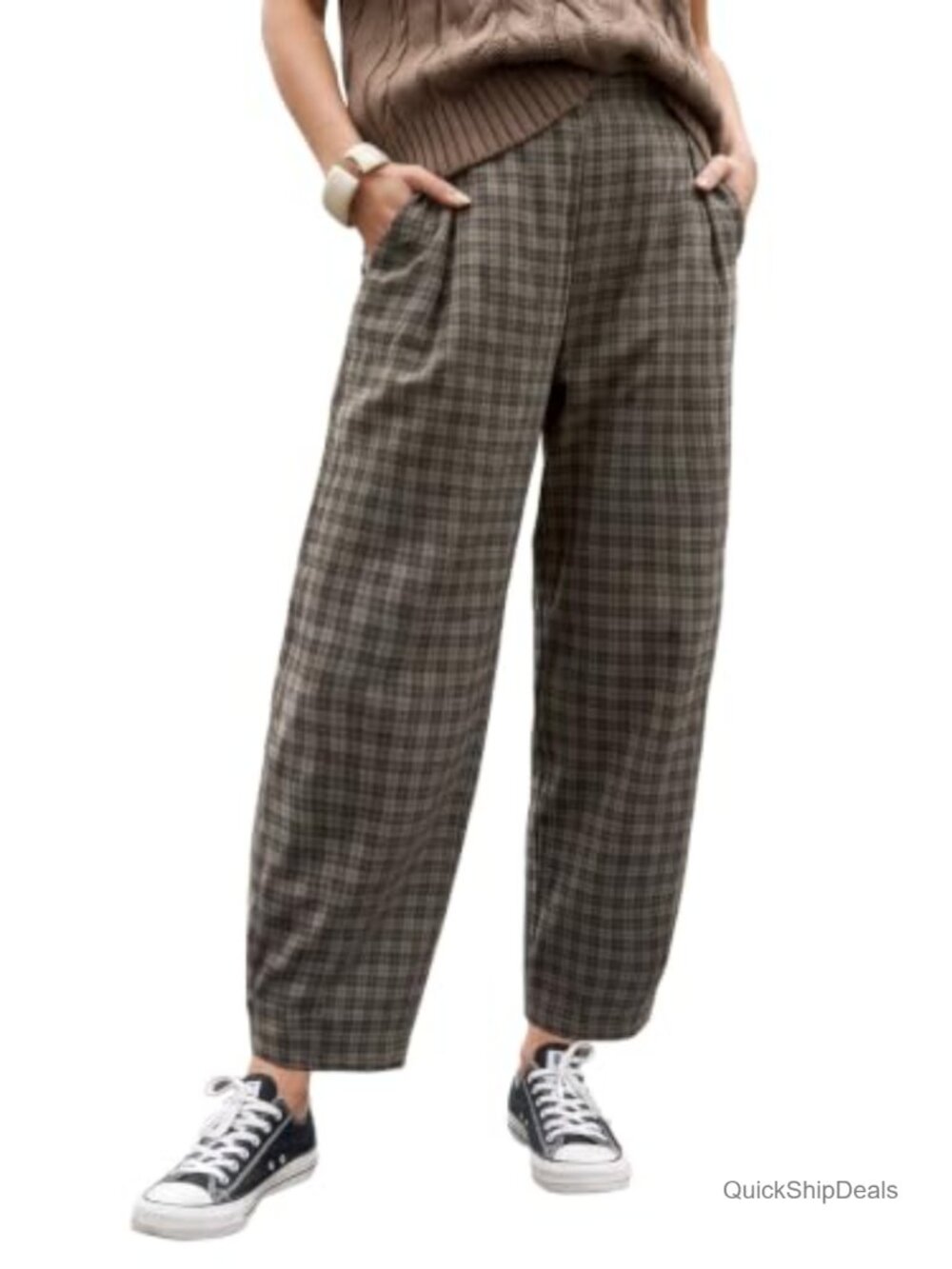 Faux Flannel Plaid Wide Leg Lounge Pants with Pockets